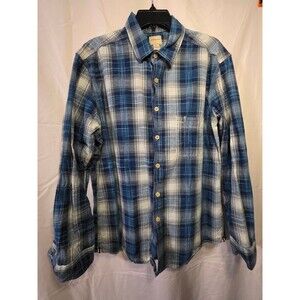G.H.Bass&Co. Men L Blue Plaid Flannel Button Up Shirt Long Sleeve 100% Cotton